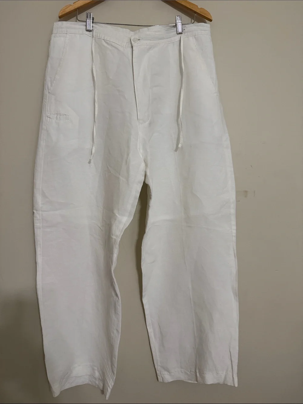 Linea Uomo Men White Linen Drawstring Pants 38X 32 beach resort vacation casual